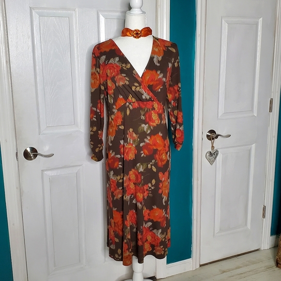 J. Jill Dress XS Midi Dress Brown - Picture 2 of 16